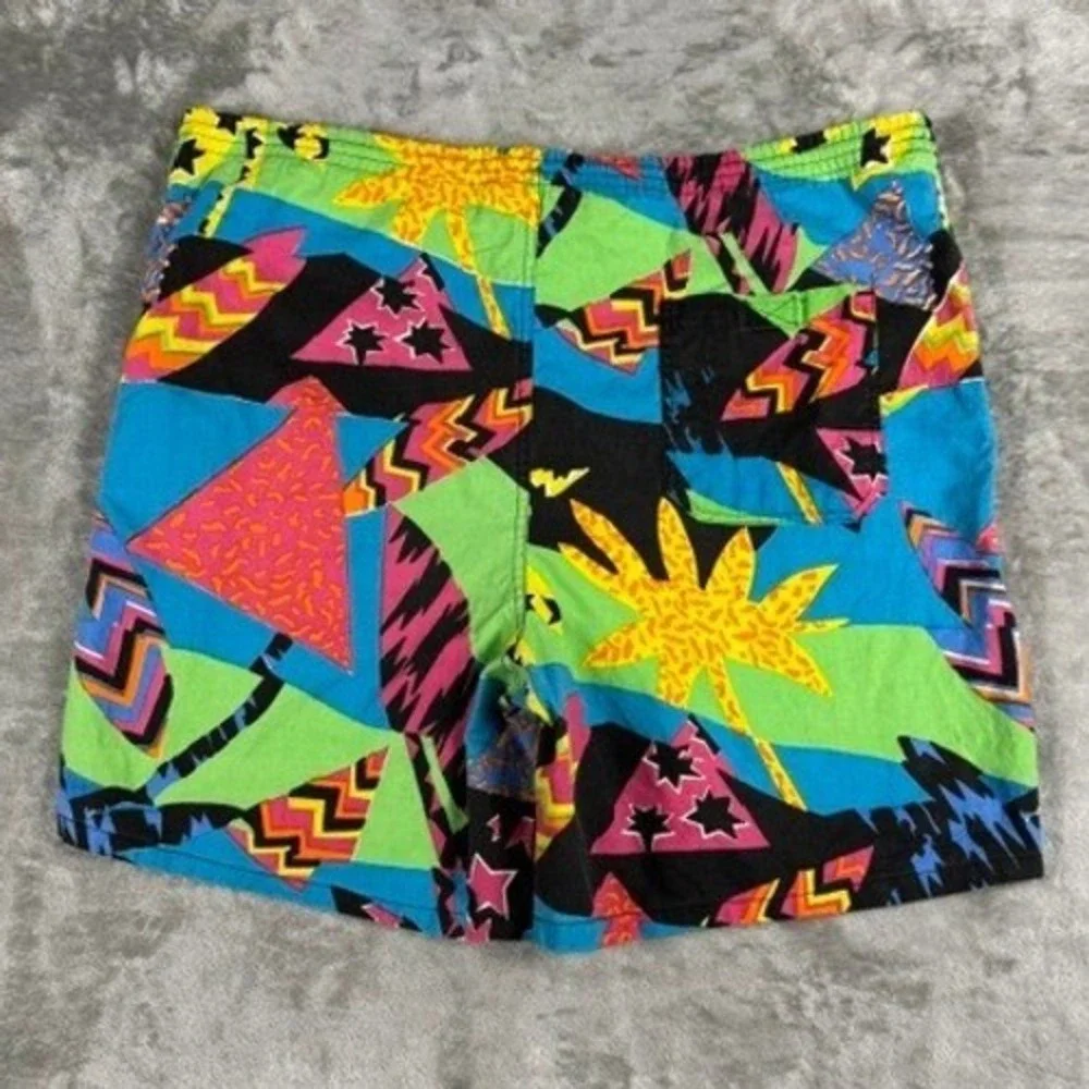 McGregor Swim Shorts Mens L Vintage Neon Geometric Palm Tree Retro Surf Cotton